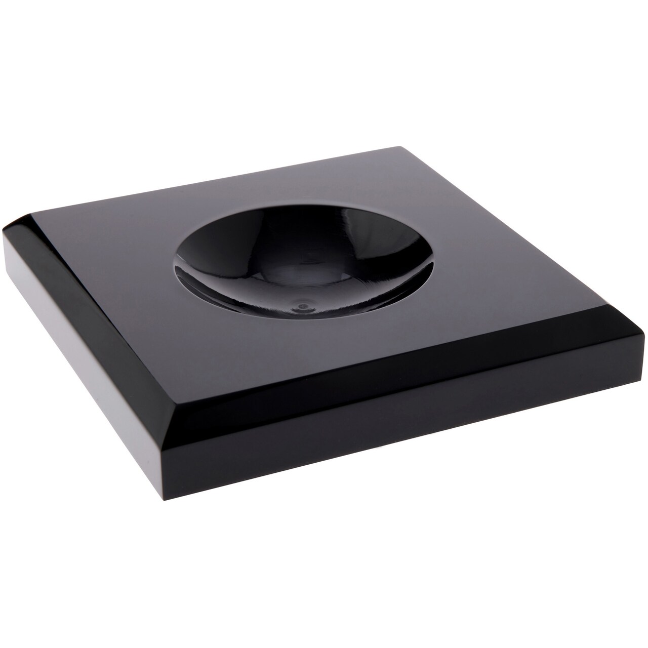 Plymor Black Acrylic Square Display Base with Indented Circle to Hold Egg, Marble, Ball or Sphere, 4" W x 4" D x 0.75" H (2.5" Circle)